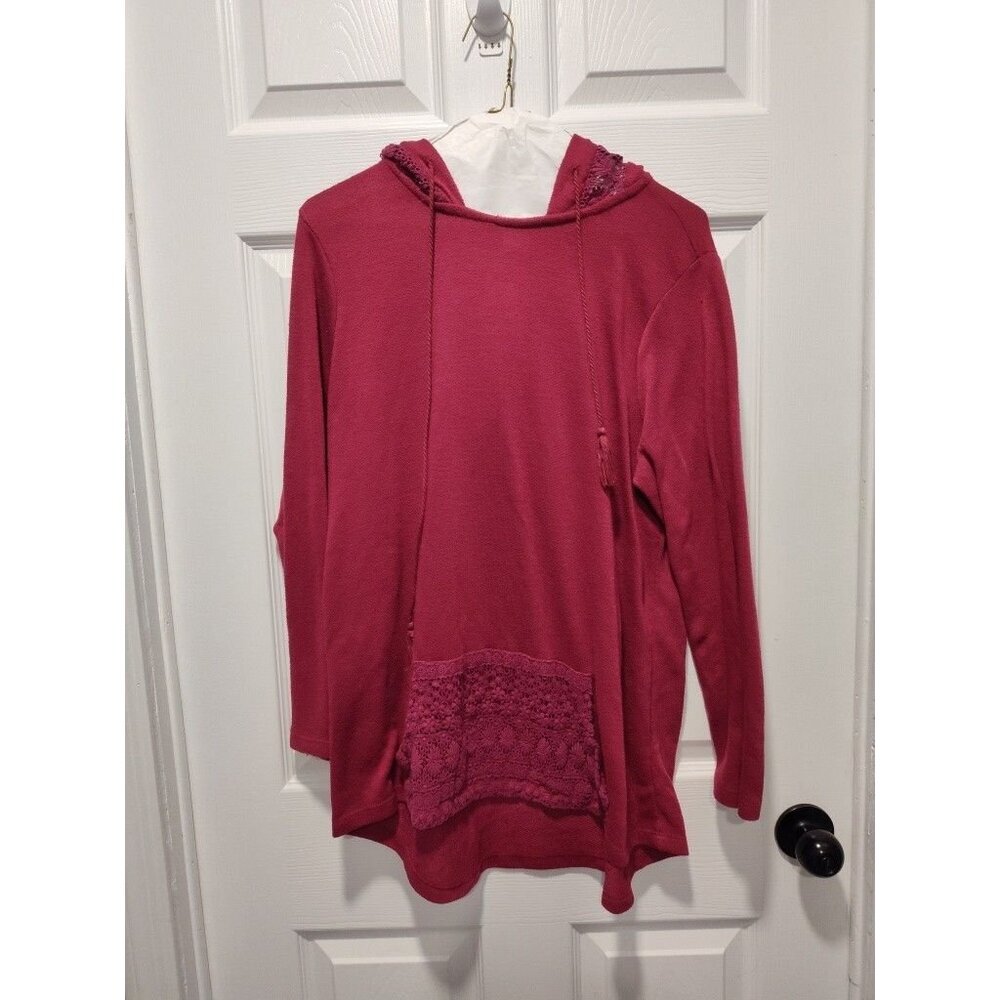 American Rag Women’s Plus Sweater Hoodie Size 0X Lace Crochet Hood & Pocket